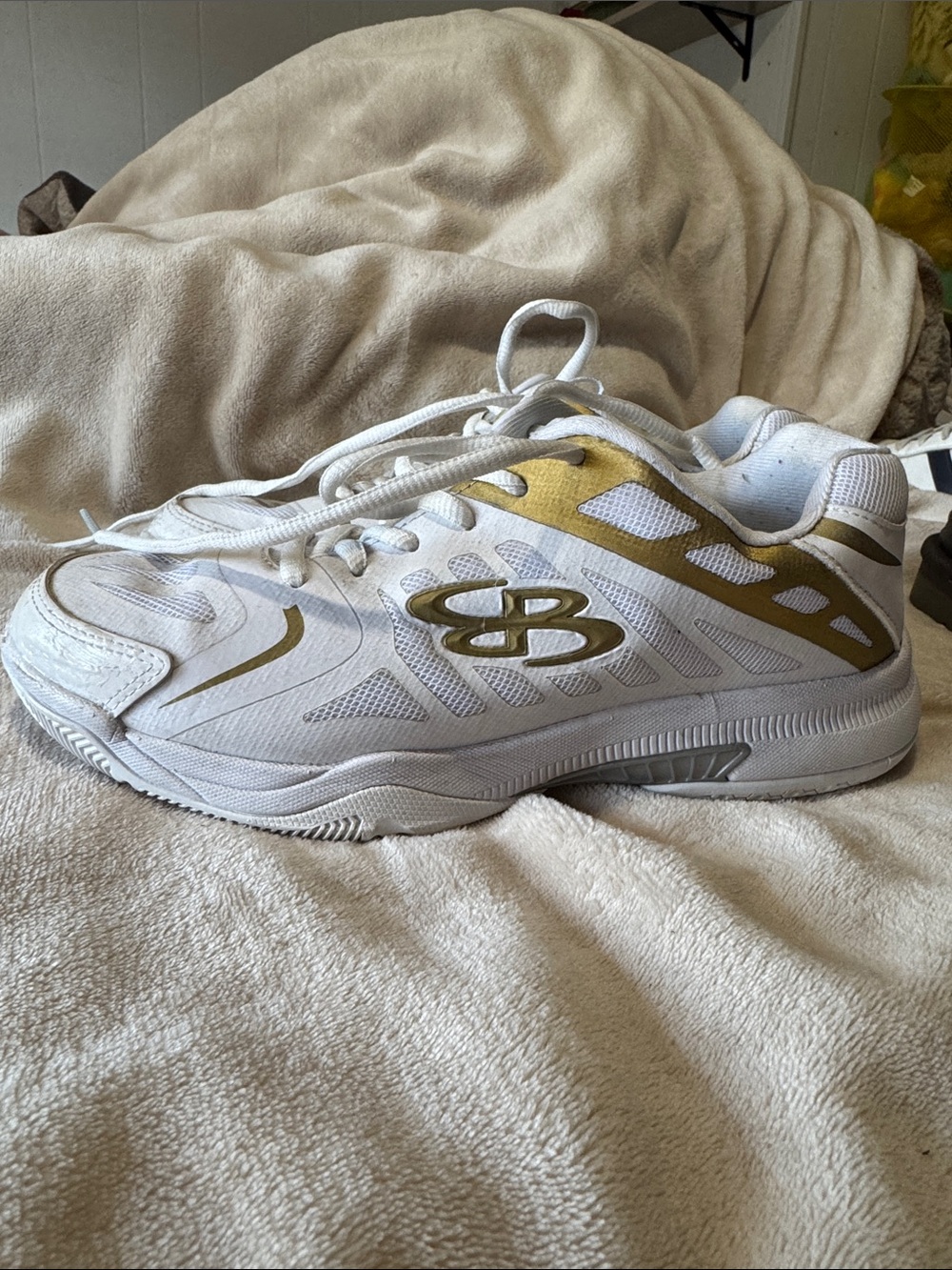 Athletic Women's White and Gold Running Shoes